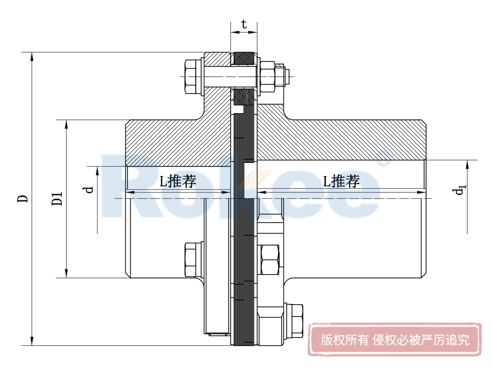 JMII型(單節(jié)式不帶沉孔)金屬膜片聯(lián)軸器