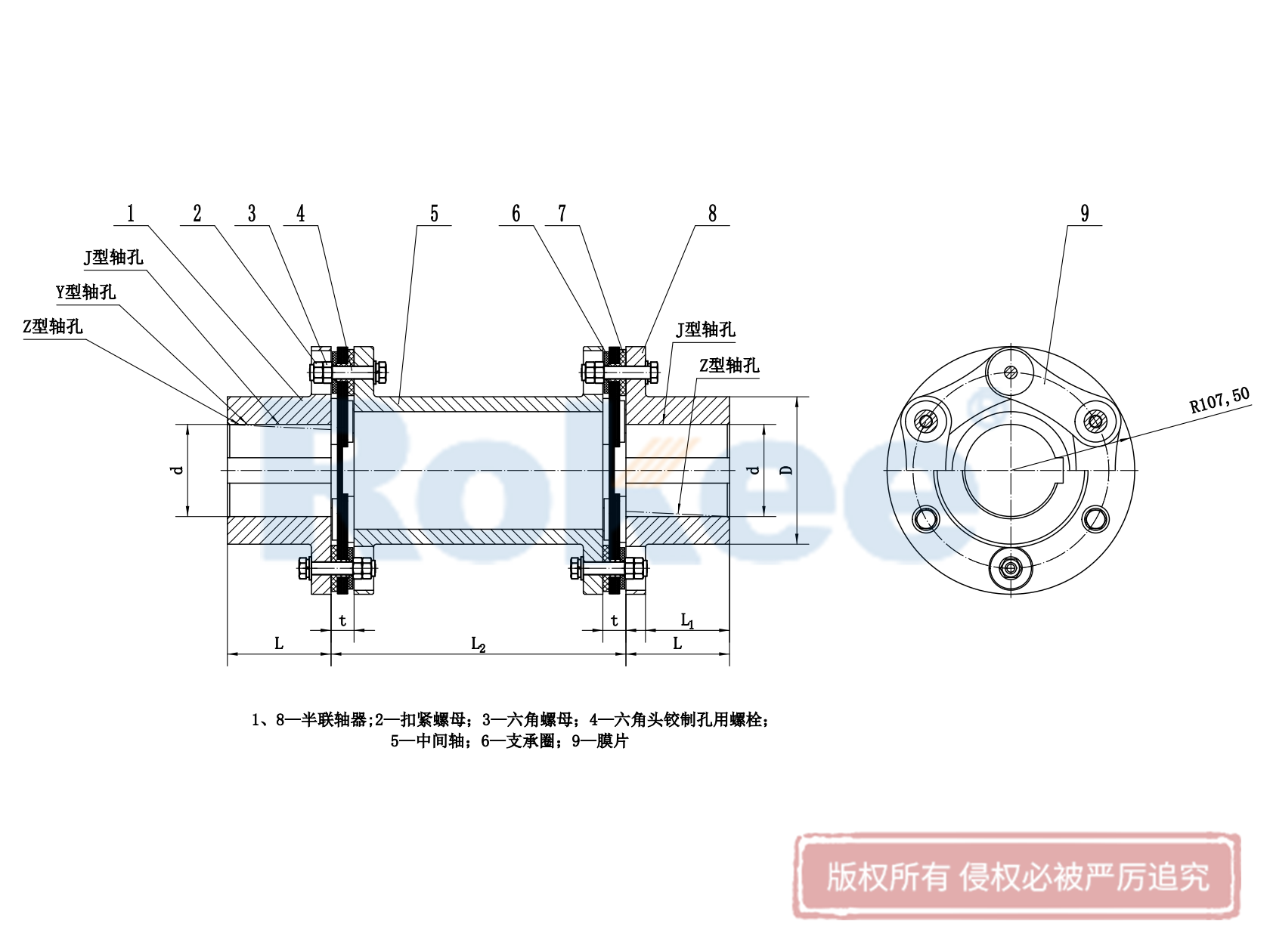 JMIJ型(帶中間軸帶沉孔)金屬膜片聯(lián)軸器